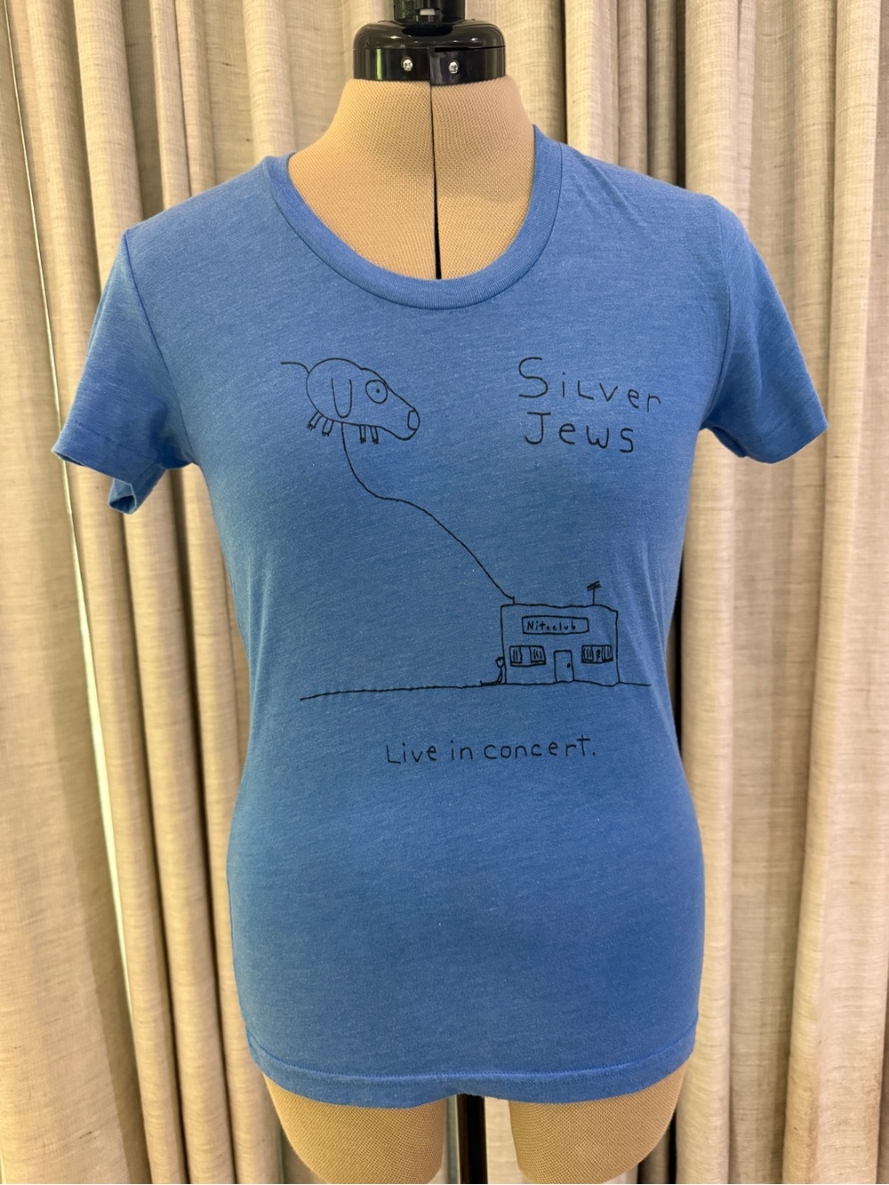 Silver Jews concert shirt Blue Graphic Tee with Black Concert Illustration